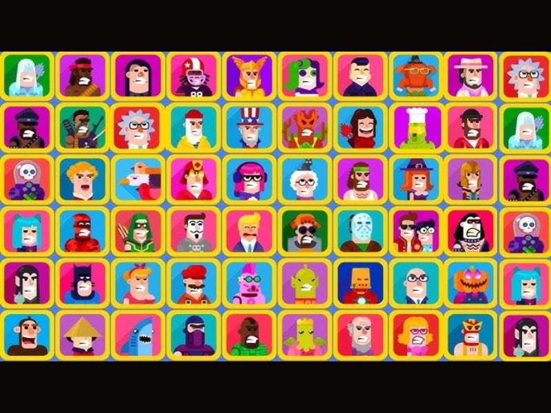 Tải Hack Bowmasters Mod APK (Full Nhân Vật, Tiền) v11.2.2 Bộ sưu tập nhân vật trong Hack Bowmasters