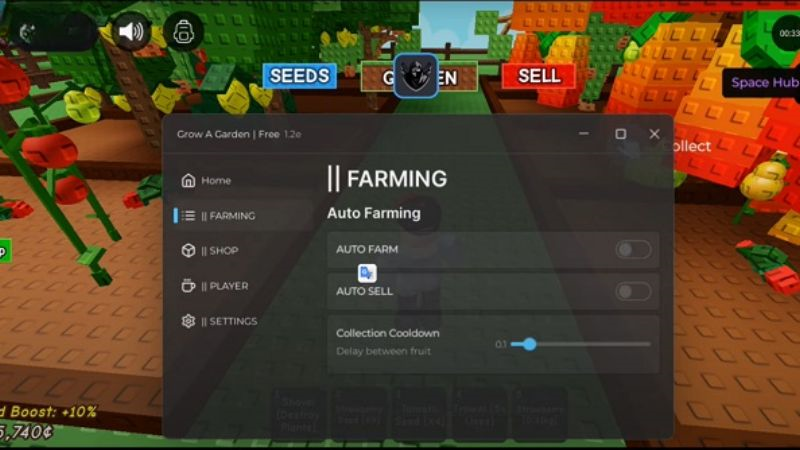 chọn các tính năng mod tùy chỉnh để chơi game Hack Grow A Garden