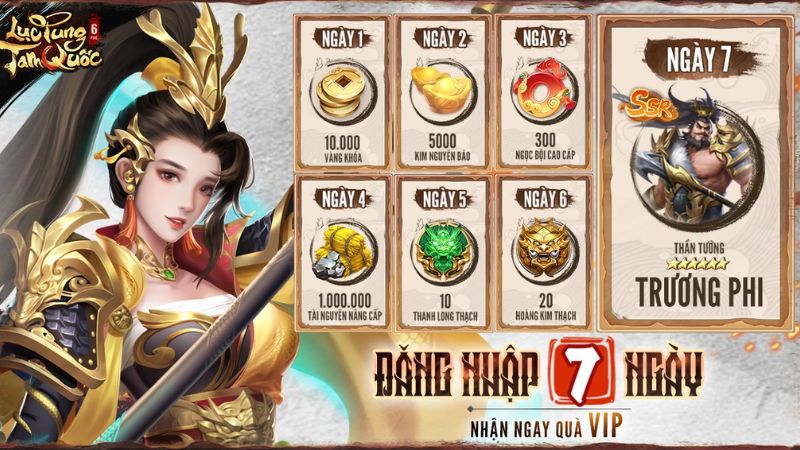 Tải Lục Tung Tam Quốc APK v1.4.1.3.5 Mới Nhất Cho Mobile Phần thưởng 7 ngày siêu xịn với quà VIP trong Lục Tung Tam Quốc