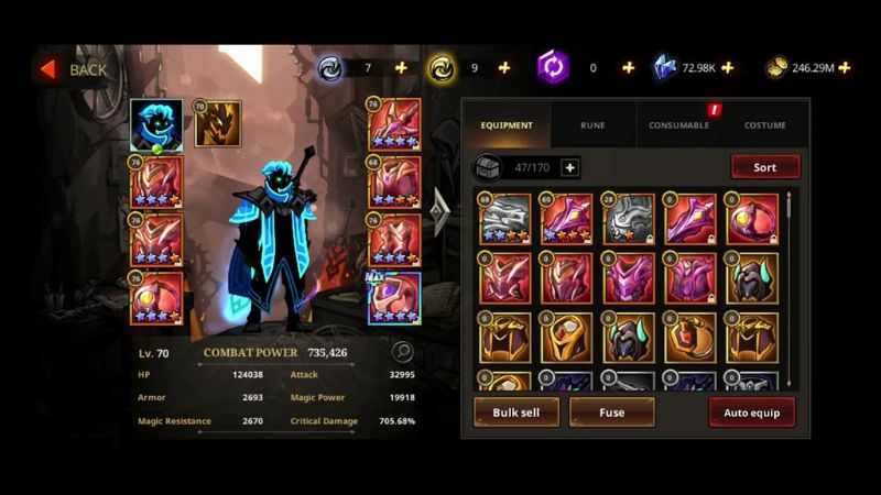 Tải Hack Shadow Knight (Mod Bất Tử, Thắng Nhanh) v3.24.410 Nâng cấp nhân vật trong Hack Shadow Knight