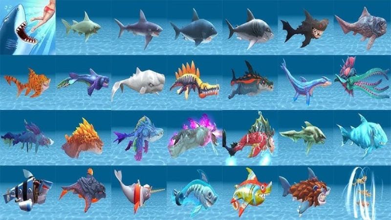 Tải Hack Hungry Shark (Full Tiền, Kim Cương) v14.1.0 Hệ thống cá mập đa dạng và tiến hóa mạnh mẽ trong Hack Hungry Shark